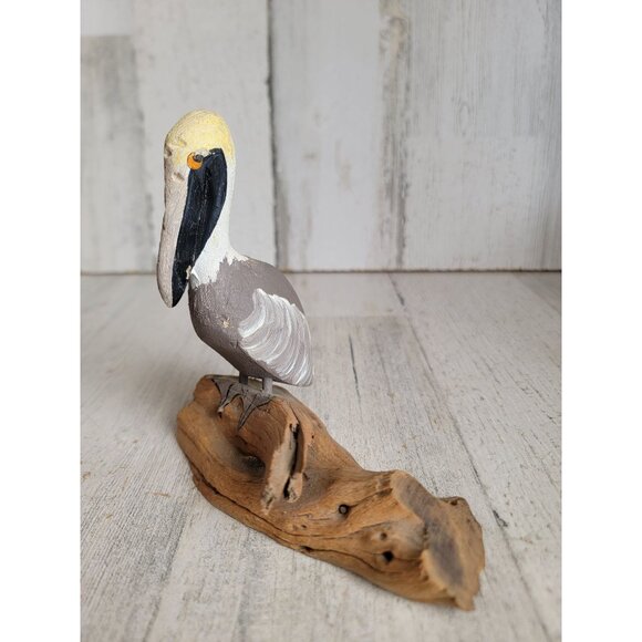 Whitten pelican wooden bird home decor vintage unique nature - Picture 2 of 7